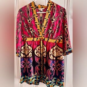 CAbi Pink and Gold Geometric Dress